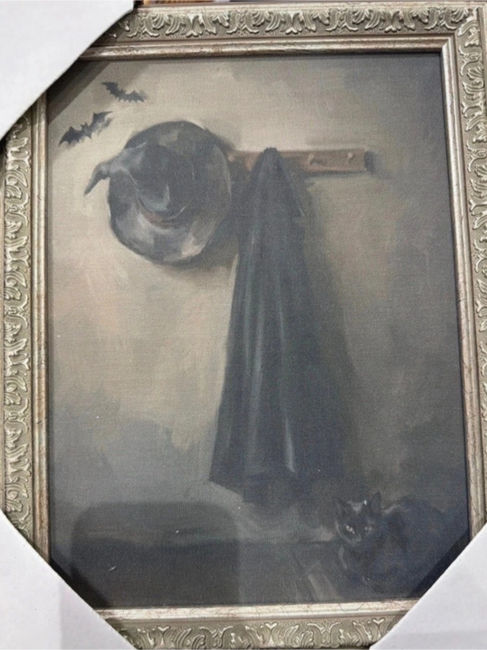 Framed Gothic Painting in Gray & Black Like New